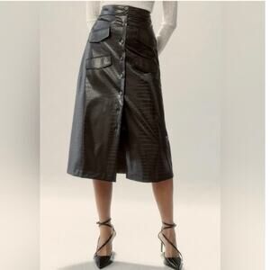 Anthropologie Mare Mare x Anthropologie NWT Black Faux Leather Midi Skirt Size S
